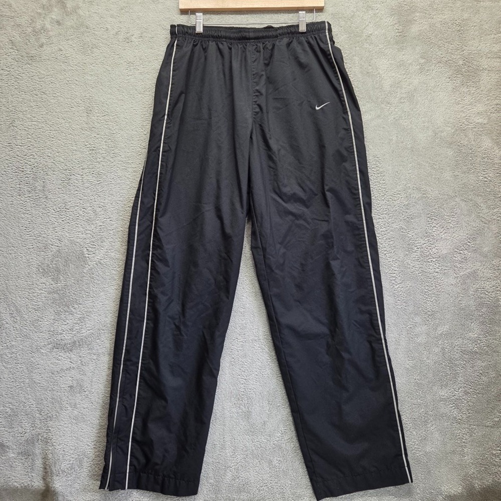 Vintage Nike Windbreaker Pants Mens Large Black Straight Baggy Ankle Zip Lined